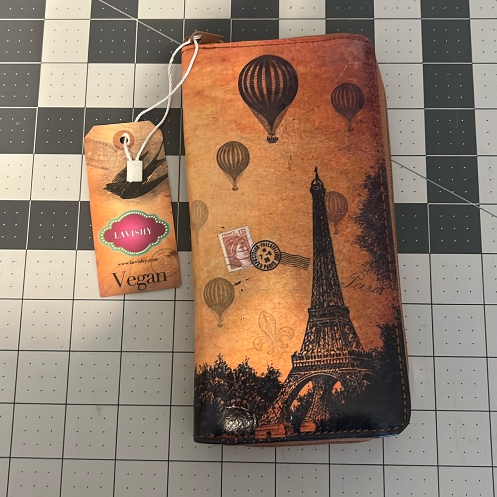 Lavishy Vegan Paris themed Zip Around Wallet or Wristlet